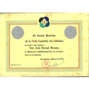 Diploma acreditativo de la medalla recibida con motivo de la exposición de filatelia y numismática