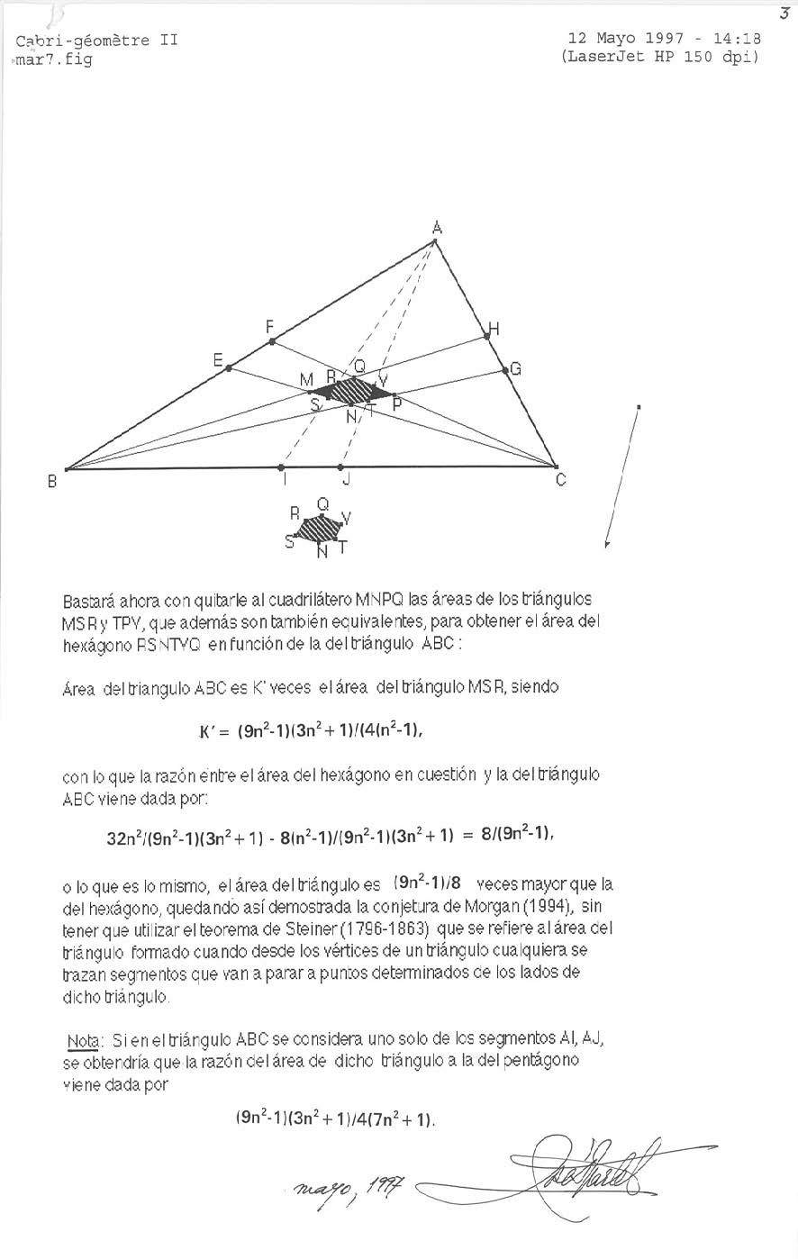 Relación entre el área de un triángulo y el área del cuadrilátero interior